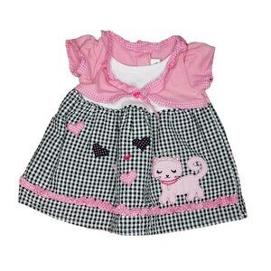 Black and White Gingham Pink Kitty Cat Applique Dress Baby Girl 3/6 MO